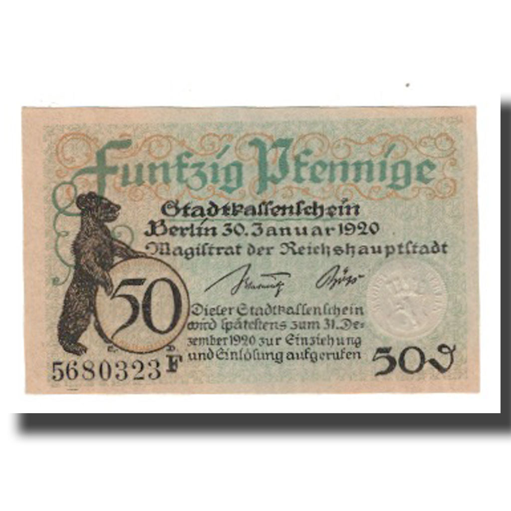 Geldschein, Deutschland, Berlin Stadt, 50 Pfennig, valeur faciale, 1920