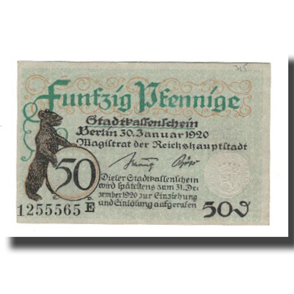 Geldschein, Deutschland, Berlin Stadt, 50 Pfennig, valeur faciale 1, 1920
