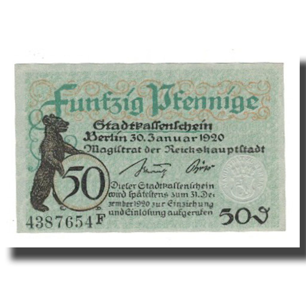 Banknote, Germany, Berlin Stadt, 50 Pfennig, Valeur faciale 3, 1920, 1920-12-31