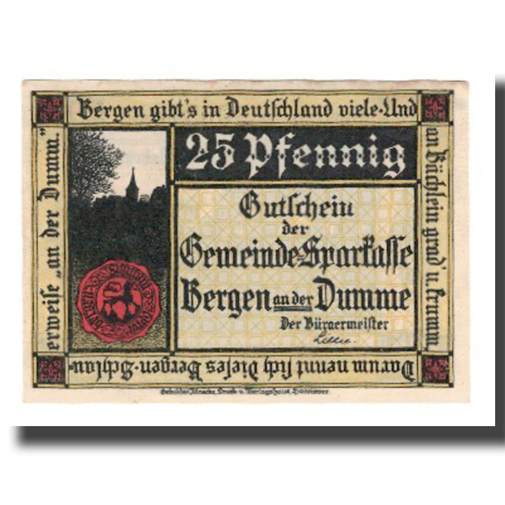 Nota, Alemanha, Bergen a.d. Dumme Germeinde, 25 Pfennig, personnage, 1922