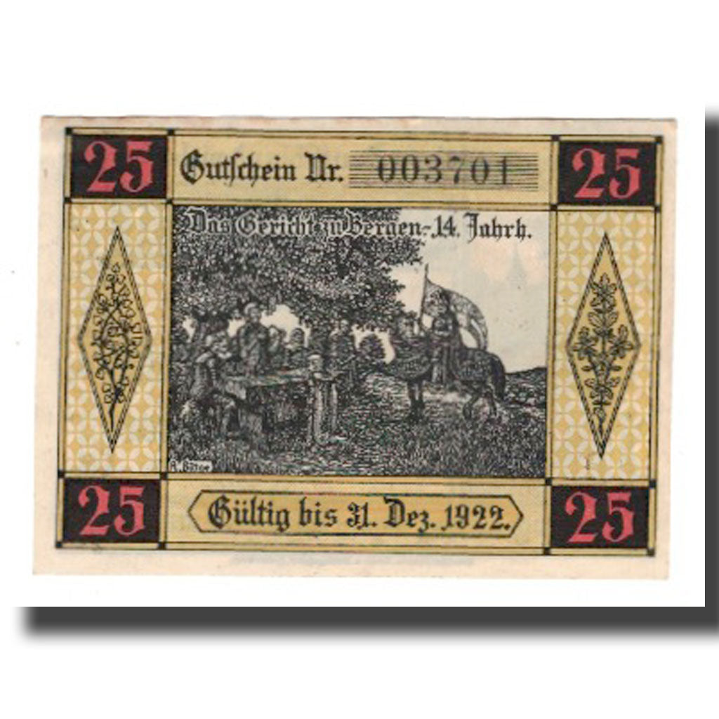 Nota, Alemanha, Bergen a.d. Dumme Germeinde, 25 Pfennig, personnage, 1922