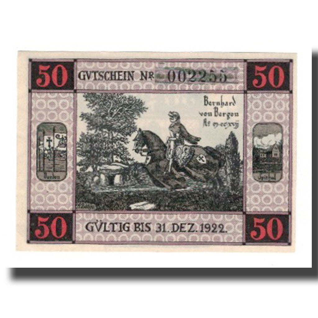 Billet, Allemagne, Bergen a.d. Dumme Germeinde, 50 Pfennig, personnage 1, 1922