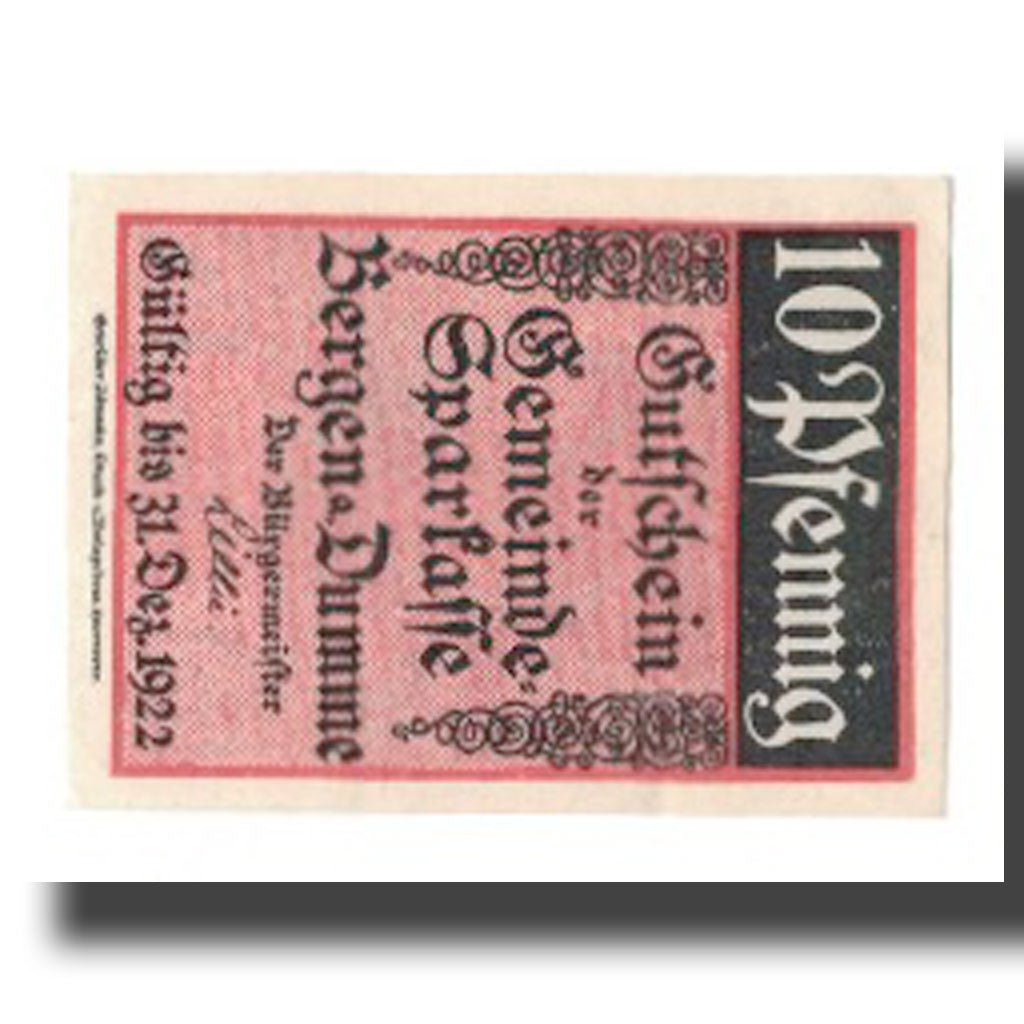 Banconote, Germania, Bergen a.d. Dumme Germeinde, 10 Pfennig, personnage, 1922