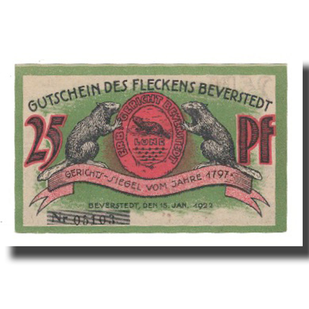Banknot, Niemcy, Beverstedt Gemeinde, 25 Pfennig, paysage, 1922, 1922-01-15