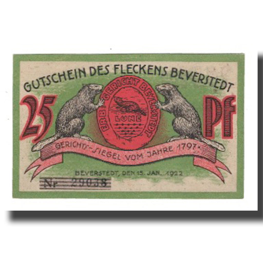 Geldschein, Deutschland, Beverstedt Gemeinde, 25 Pfennig, paysage 1, 1922