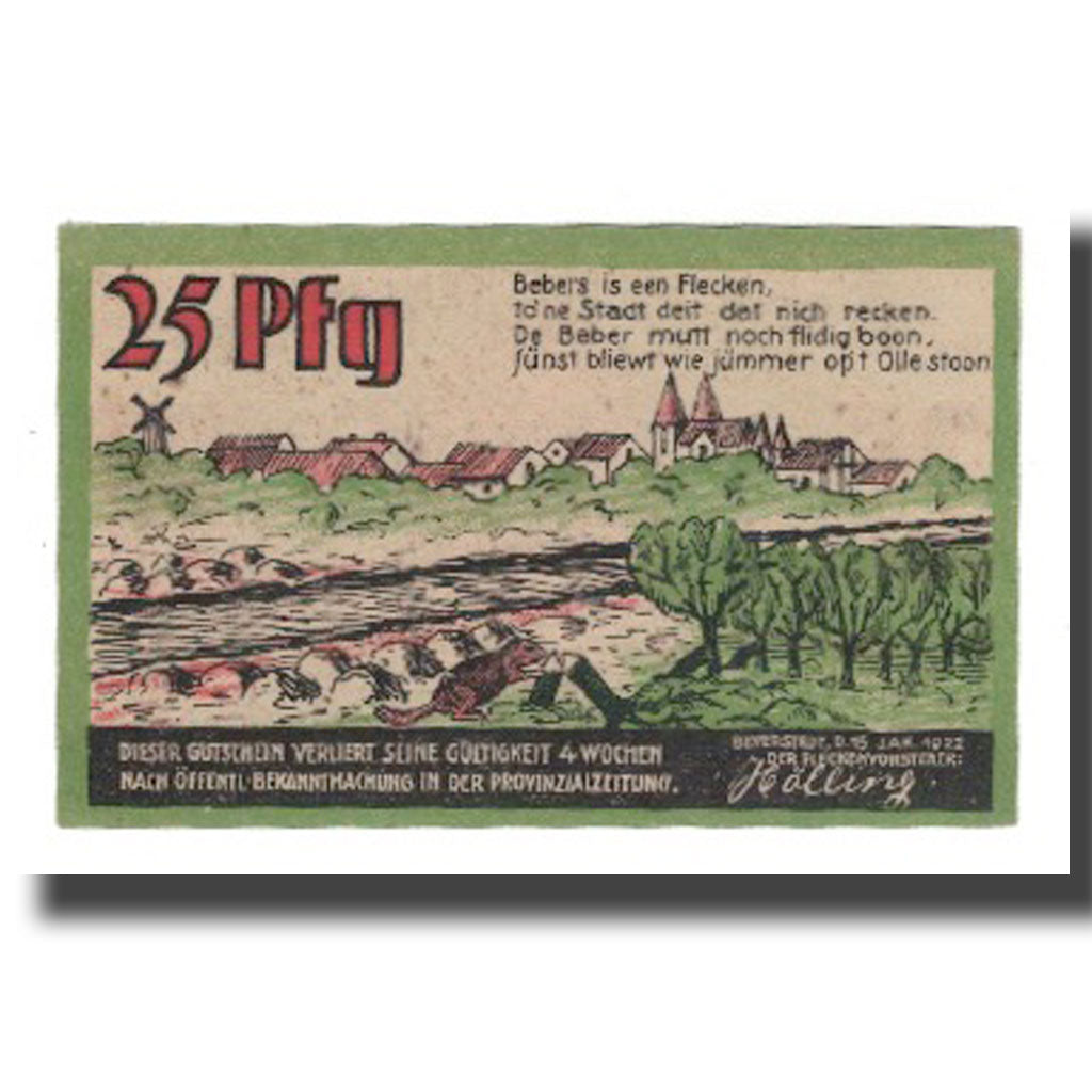 Geldschein, Deutschland, Beverstedt Gemeinde, 25 Pfennig, paysage 1, 1922