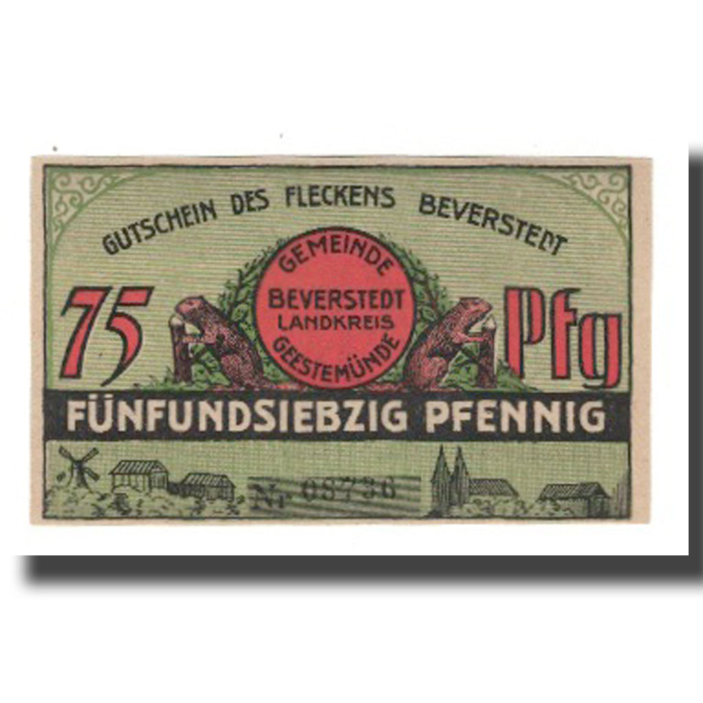 Banconote, Germania, Beverstedt Gemeinde, 75 Pfennig, personnage, 1922