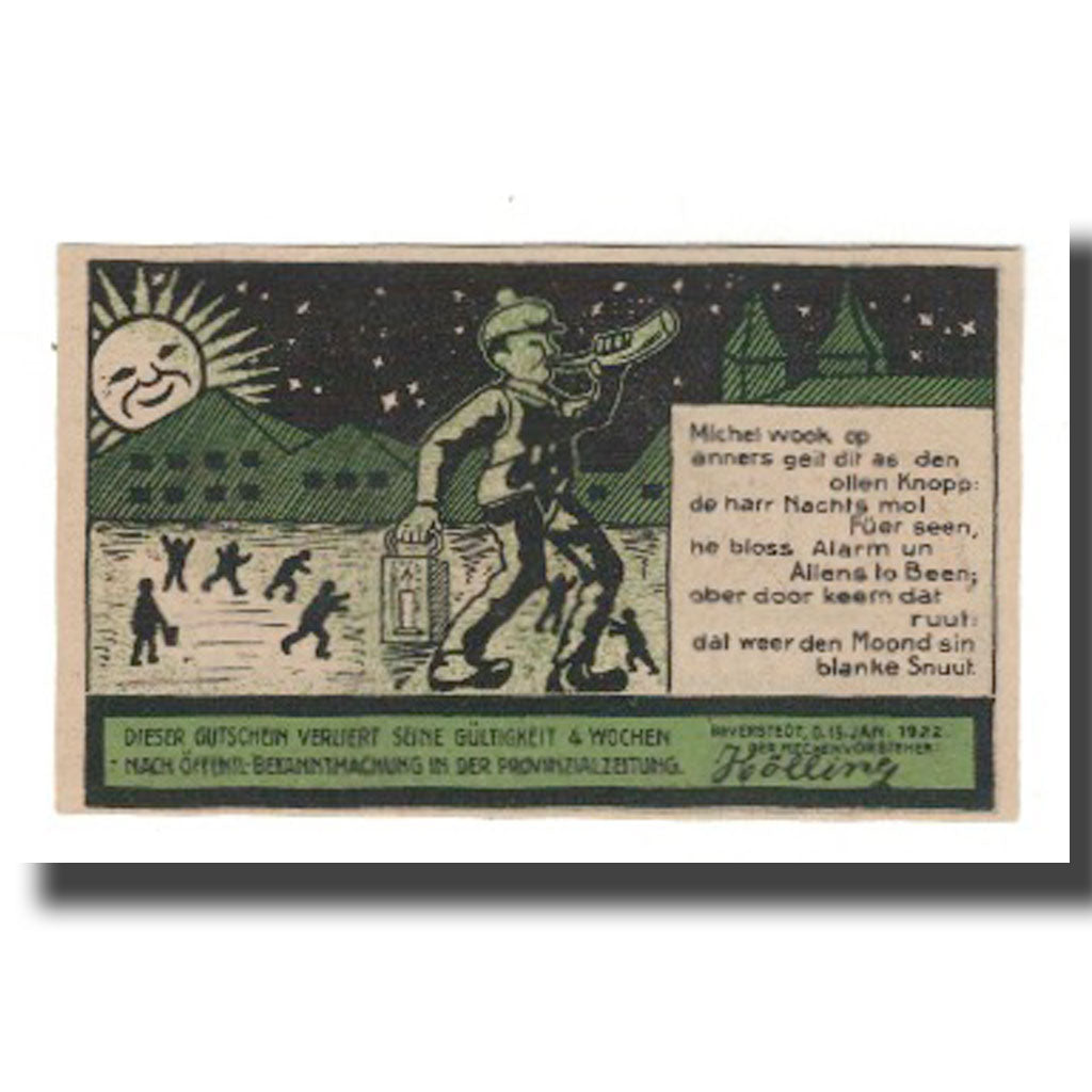 Banconote, Germania, Beverstedt Gemeinde, 75 Pfennig, personnage, 1922