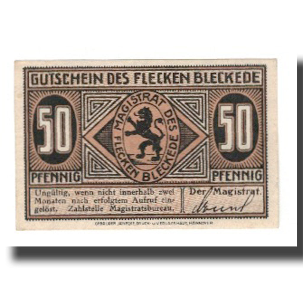 Geldschein, Deutschland, Bleckede Flecken, 50 Pfennig, paysage 1, undated
