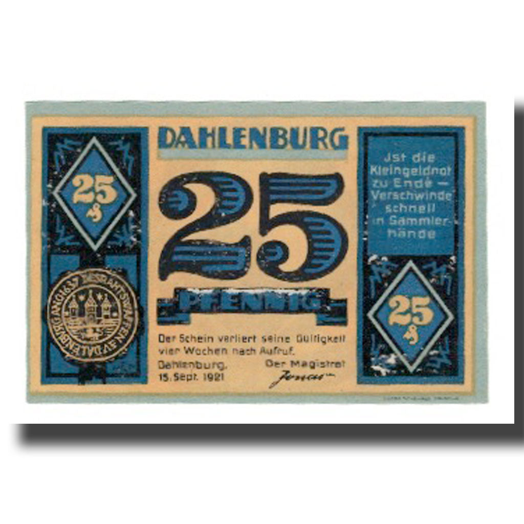 Geldschein, Deutschland, Dahlenburg Magistrat, 25 Pfennig, Batiment, 1921