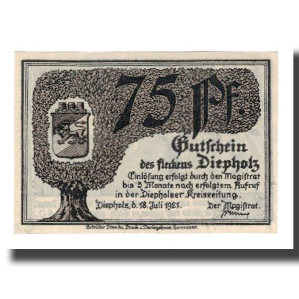 Banconote, Germania, Diepholz Flecken, 75 Pfennig, personnage 2, 1921