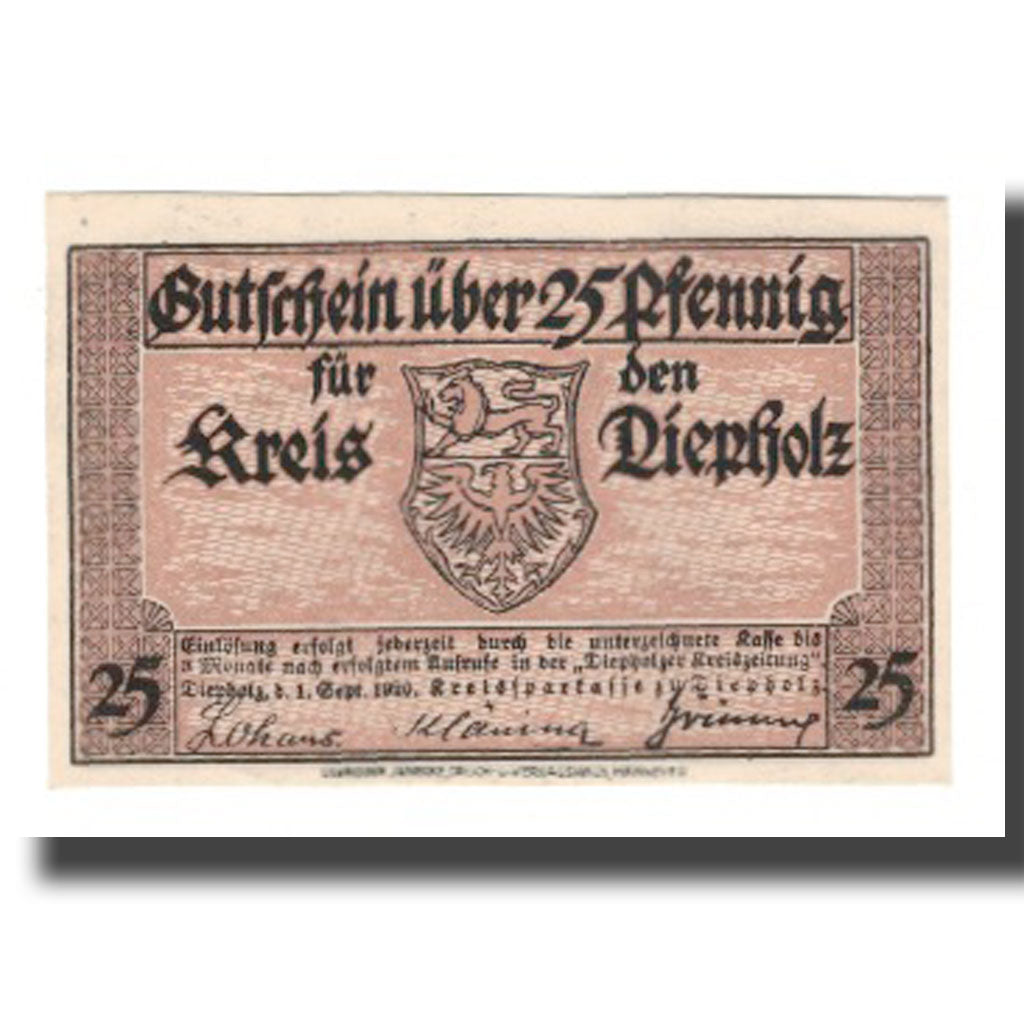 Banconote, Germania, Diepholz Kreis, 25 Pfennig, Batiment, 1920, 1920-09-01