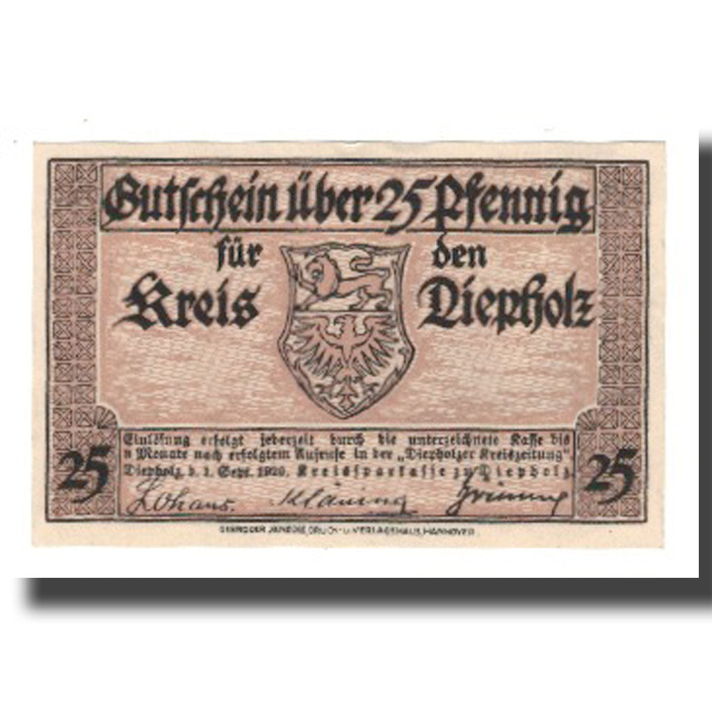 Geldschein, Deutschland, Diepholz Kreis, 25 Pfennig, batiment 1, 1920