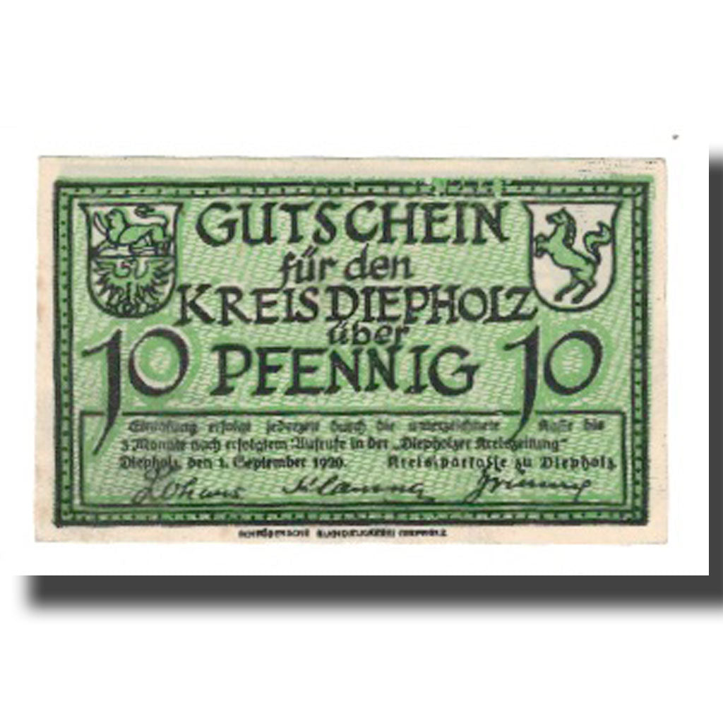 Banconote, Germania, Diepholz Kreis, 10 Pfennig, Oies 1, 1920, 1920-09-01, SPL-