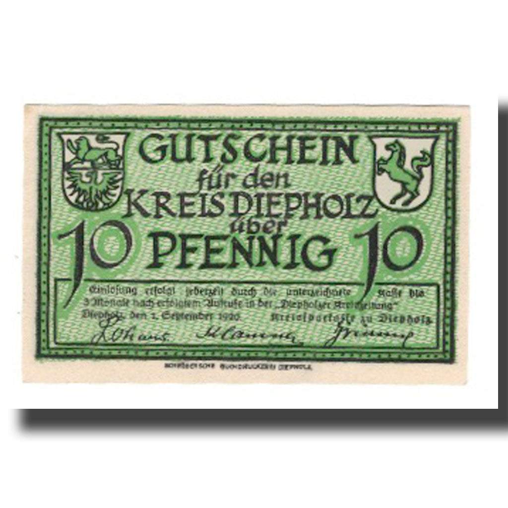 Biljet, Duitsland, Diepholz Kreis, 10 Pfennig, Oies 2, 1920, 1920-09-01, SUP