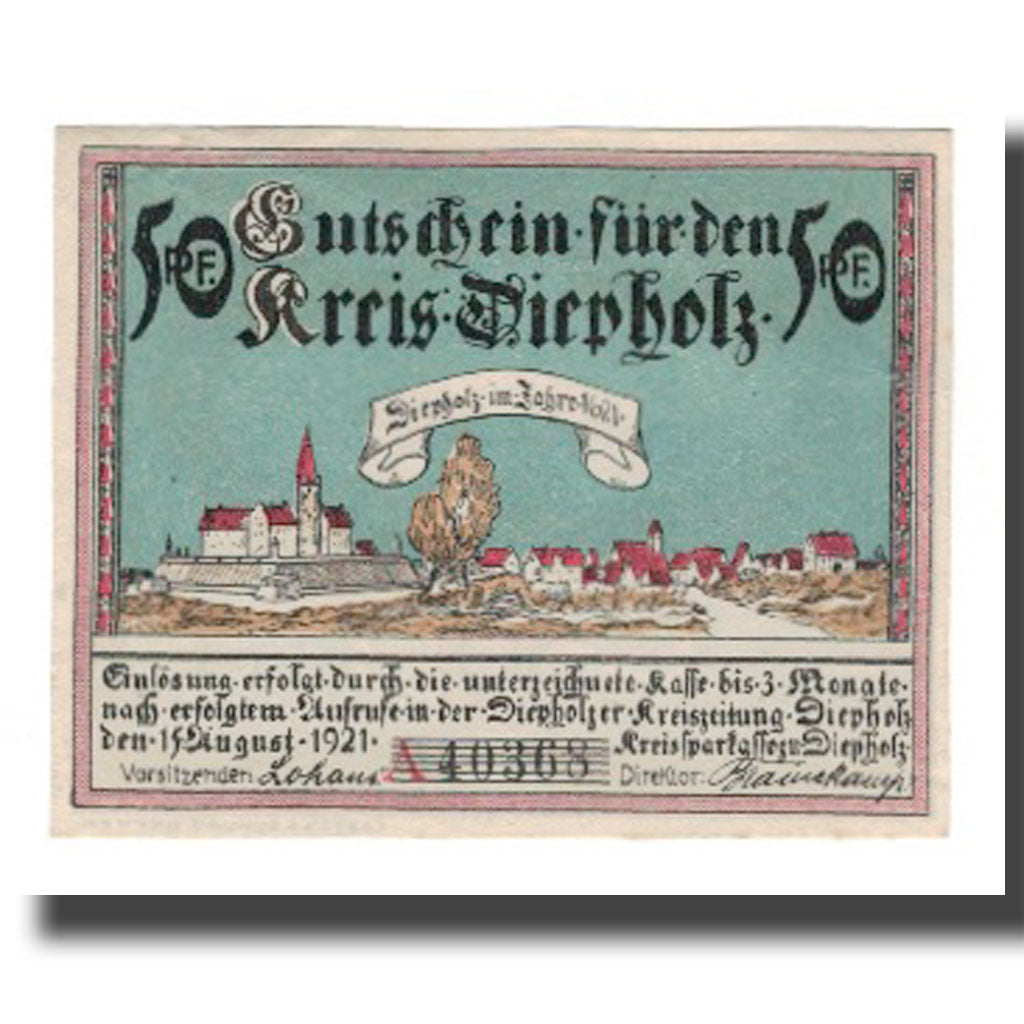 Banconote, Germania, Diepholz Kreis, 50 Pfennig, paysage 2, 1921, 1921-08-15