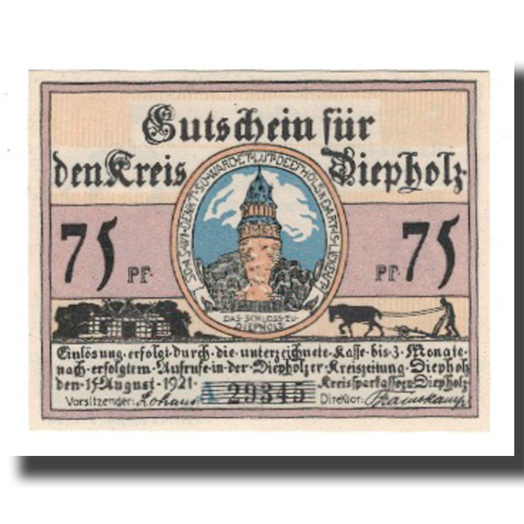 Geldschein, Deutschland, Diepholz Kreis, 75 Pfennig, personnage, 1921