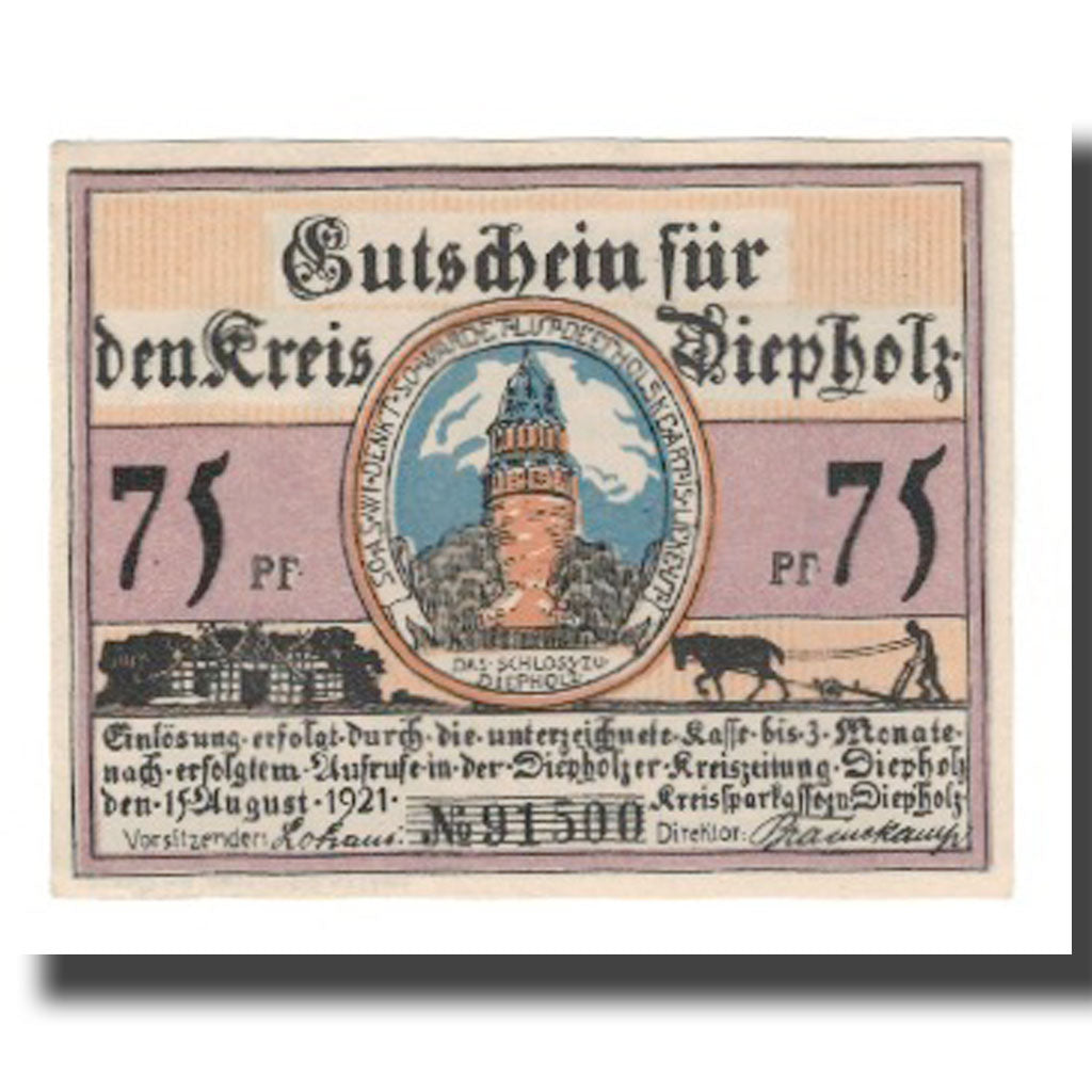 Geldschein, Deutschland, Diepholz Kreis, 75 Pfennig, personnage 1, 1921