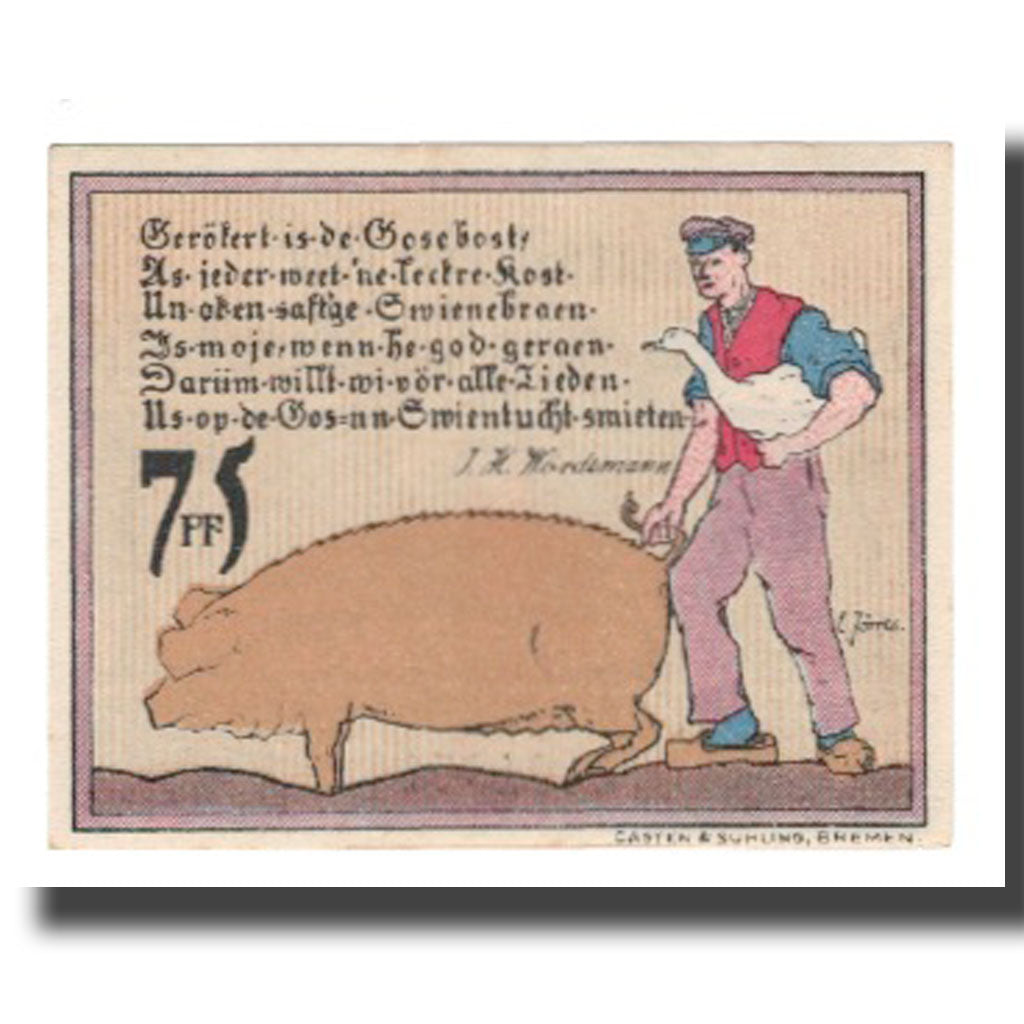 Geldschein, Deutschland, Diepholz Kreis, 75 Pfennig, personnage 2, 1921