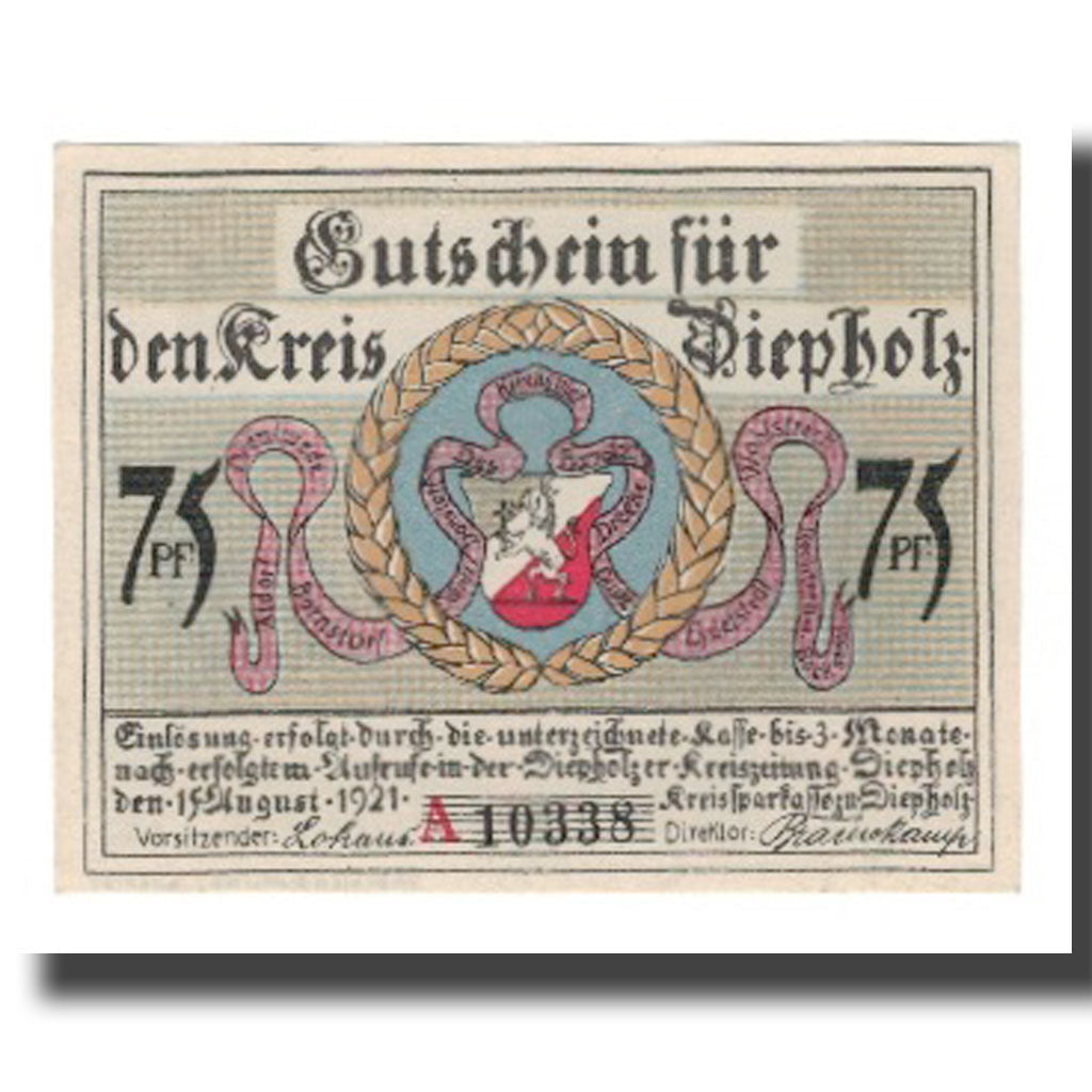 Geldschein, Deutschland, Diepholz Kreis, 75 Pfennig, Eglise 1, 1921, 1921-08-15