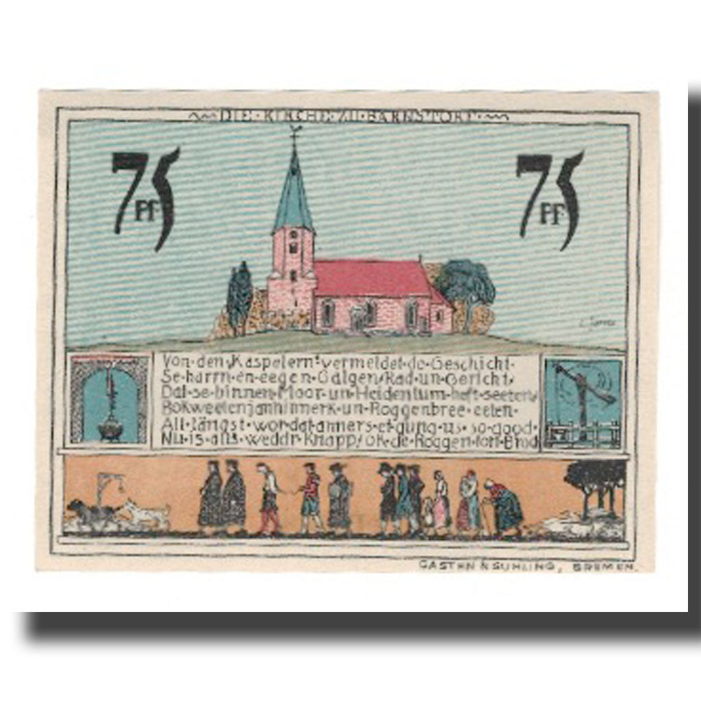Geldschein, Deutschland, Diepholz Kreis, 75 Pfennig, Eglise 1, 1921, 1921-08-15