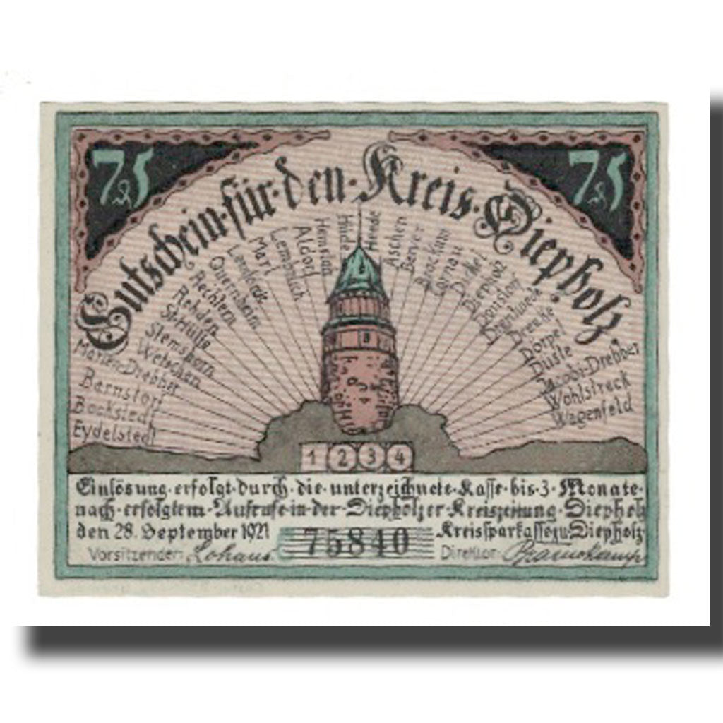 Banknote, Germany, Diepholz Kreis, 75 Pfennig, cochon, 1921, 1921-09-15
