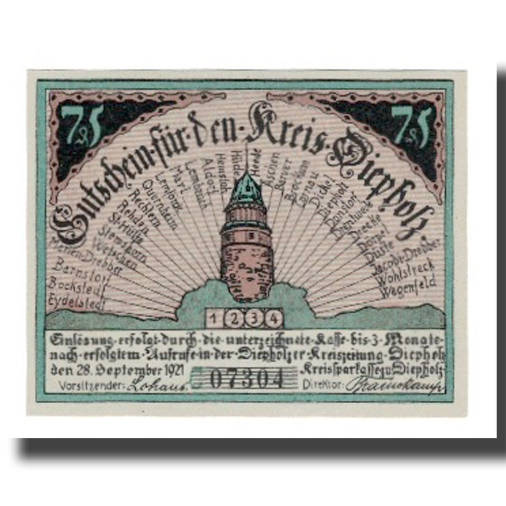 Geldschein, Deutschland, Diepholz Kreis, 75 Pfennig, Cochon 1, 1921, 1921-09-15
