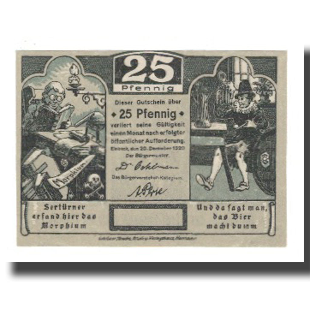 Geldschein, Deutschland, Einbeck Stadt, 25 Pfennig, batiment 1, 1920