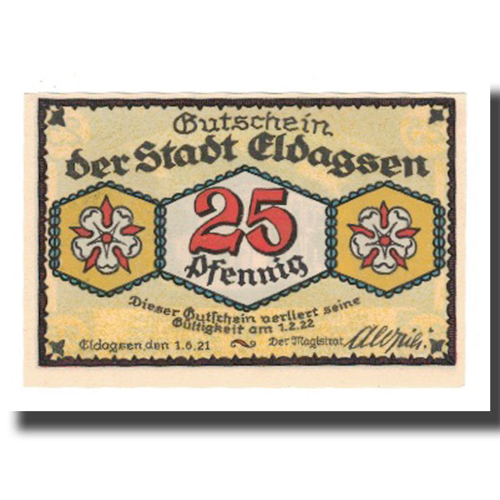 Billete, Alemania, Eldagsen Stadt, 25 Pfennig, Batiment, 1922, 1922-02-01, EBC