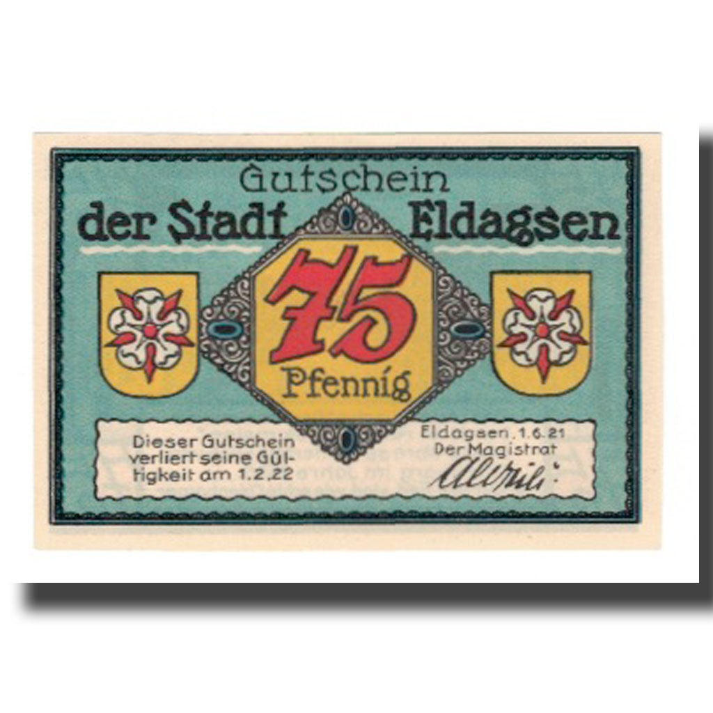 Geldschein, Deutschland, Eldagsen Stadt, 75 Pfennig, rue, 1922, 1922-02-01, VZ