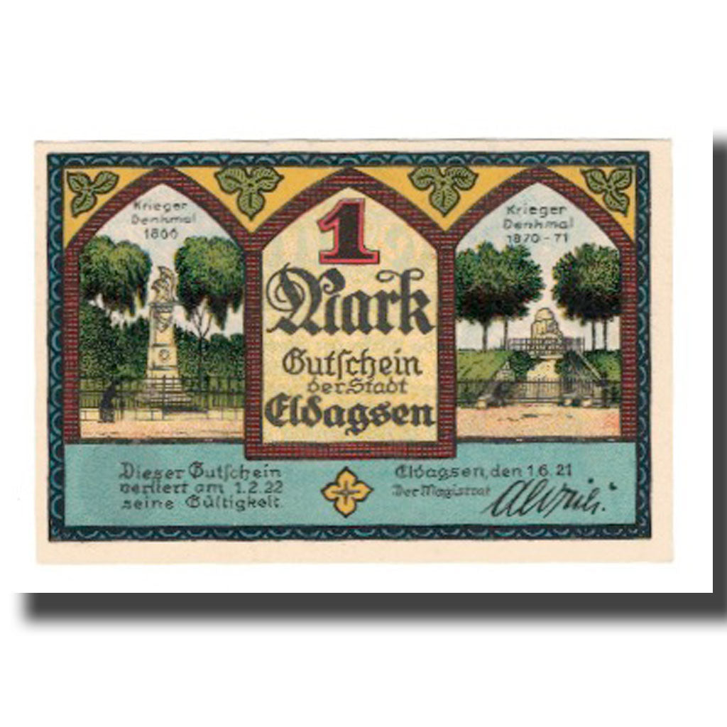 Geldschein, Deutschland, Eldagsen Stadt, 1 Mark, Texte, 1922, 1922-02-01, VZ