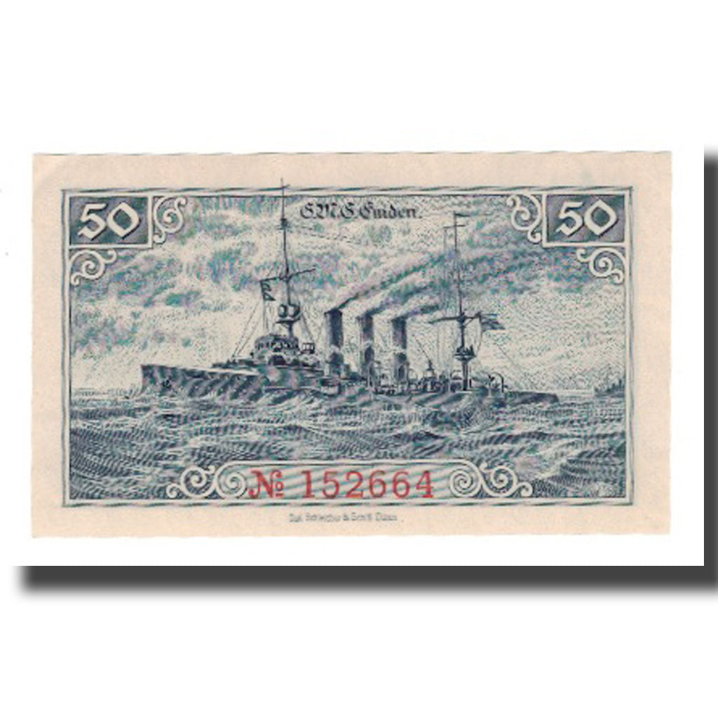 Banconote, Germania, Emden Stadt, 50 Pfennig, bateau 1, 1918, 1918-12-15, SPL-