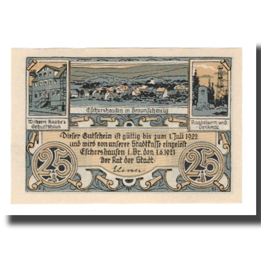 Geldschein, Deutschland, Eschershausen Stadt, 25 Pfennig, paysage, 1922
