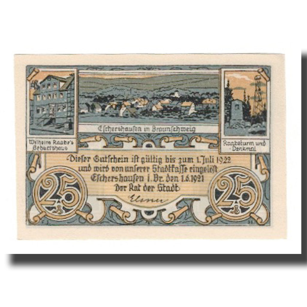 Nota, Alemanha, Eschershausen Stadt, 25 Pfennig, paysage 1, 1922, 1922-07-01