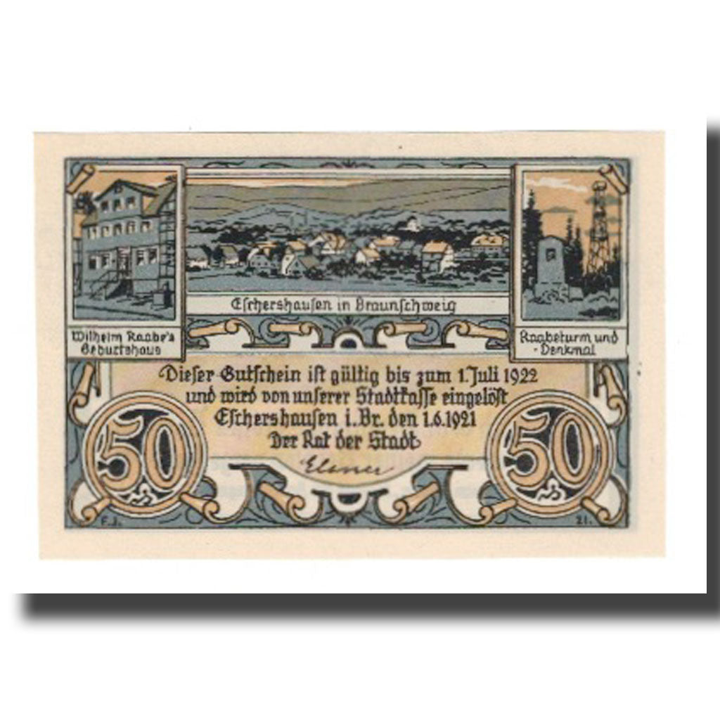 Nota, Alemanha, Eschershausen Stadt, 50 Pfennig, personnage 1, 1922, 1922-07-01