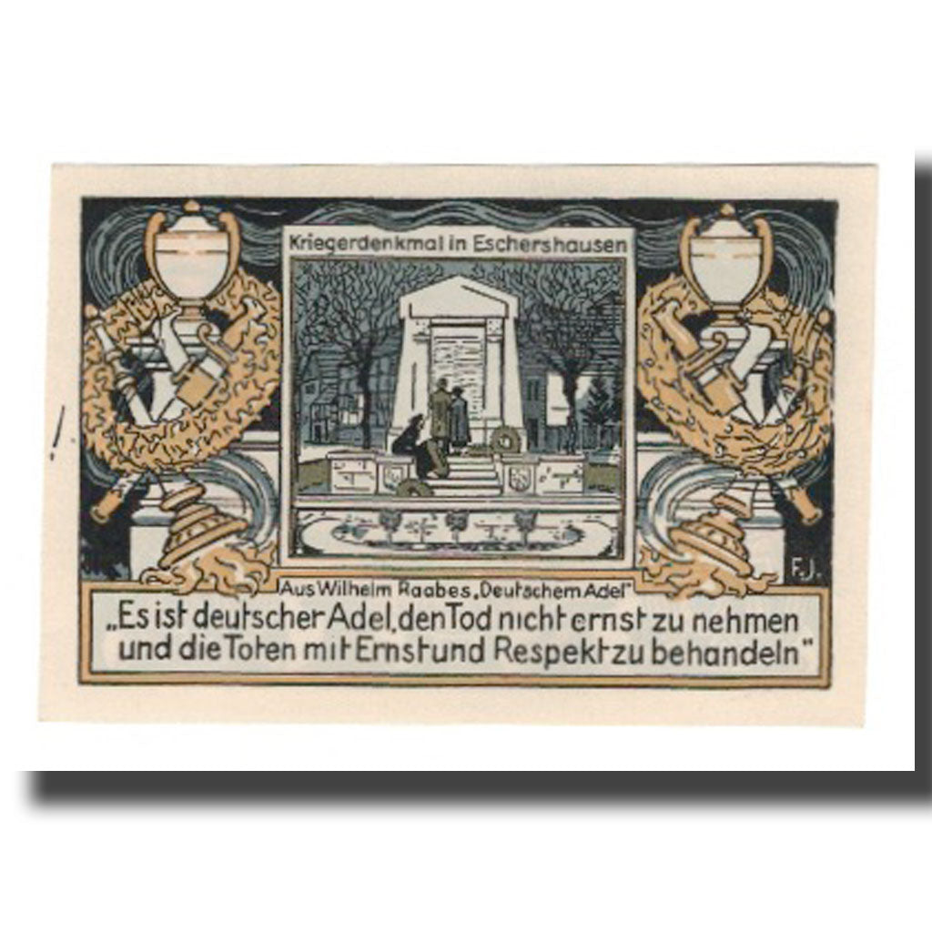 Geldschein, Deutschland, Eschershausen Stadt, 75 Pfennig, Monument, 1922
