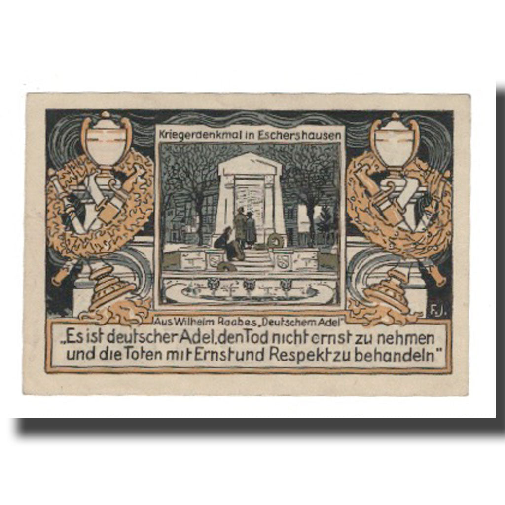 Biljet, Duitsland, Eschershausen Stadt, 75 Pfennig, monument 1, 1922