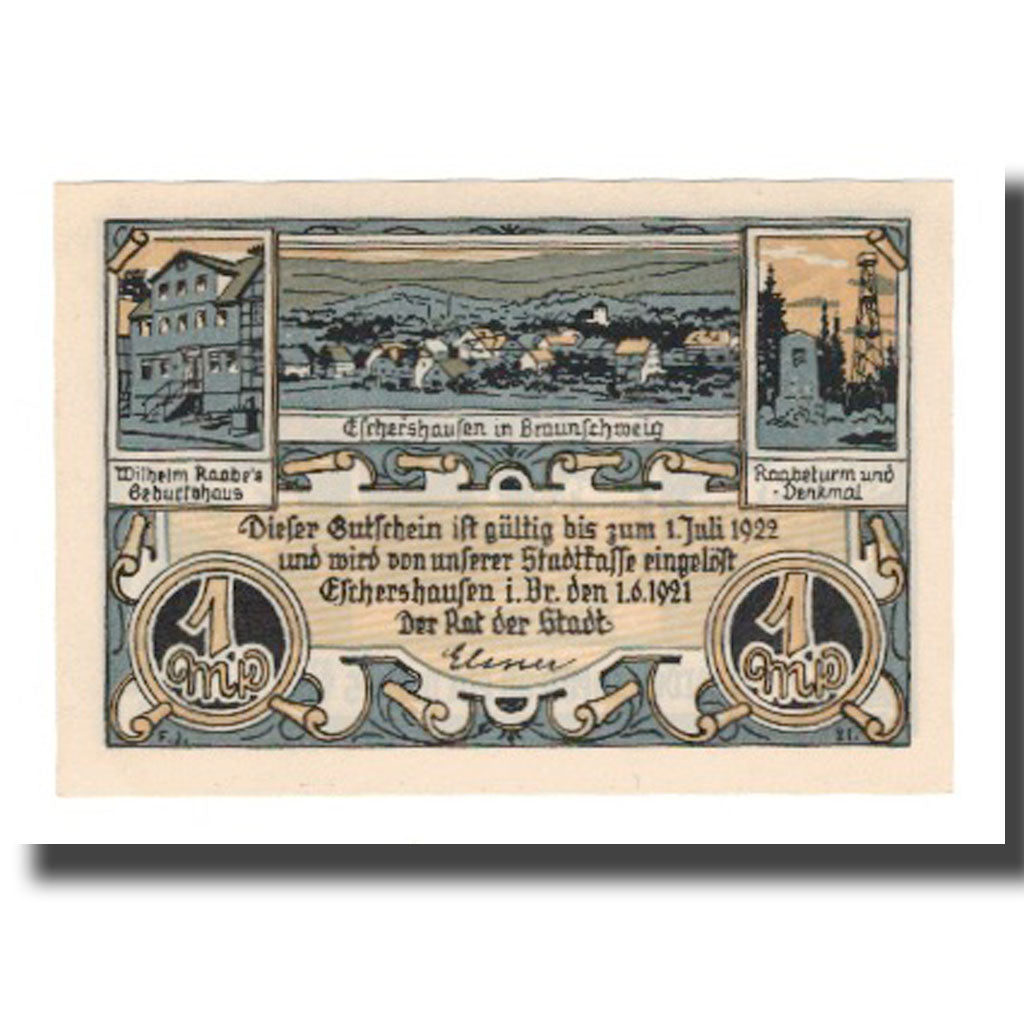 Billete, Alemania, Eschershausen Stadt, 1 Mark, portrait, 1922, 1922-07-01, EBC