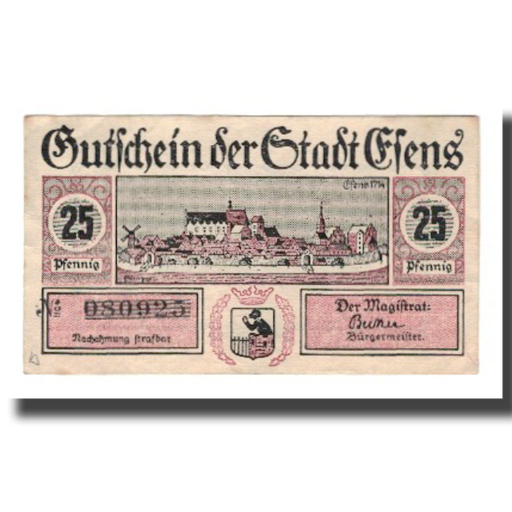 Banconote, Germania, Esens Stadt, 25 Pfennig, texte 1, undated (1920), BB