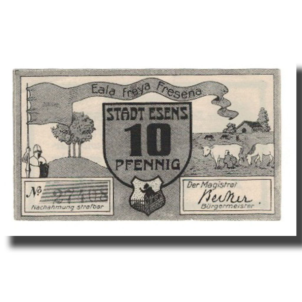 Banconote, Germania, Esens Stadt, 10 Pfennig, Texte, SPL-, Mehl:E29.3