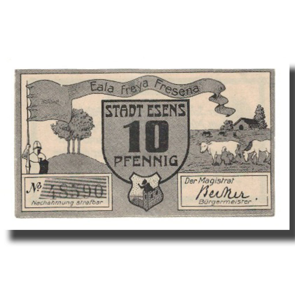 Geldschein, Deutschland, Esens Stadt, 10 Pfennig, texte 1, VZ, Mehl:E29.3