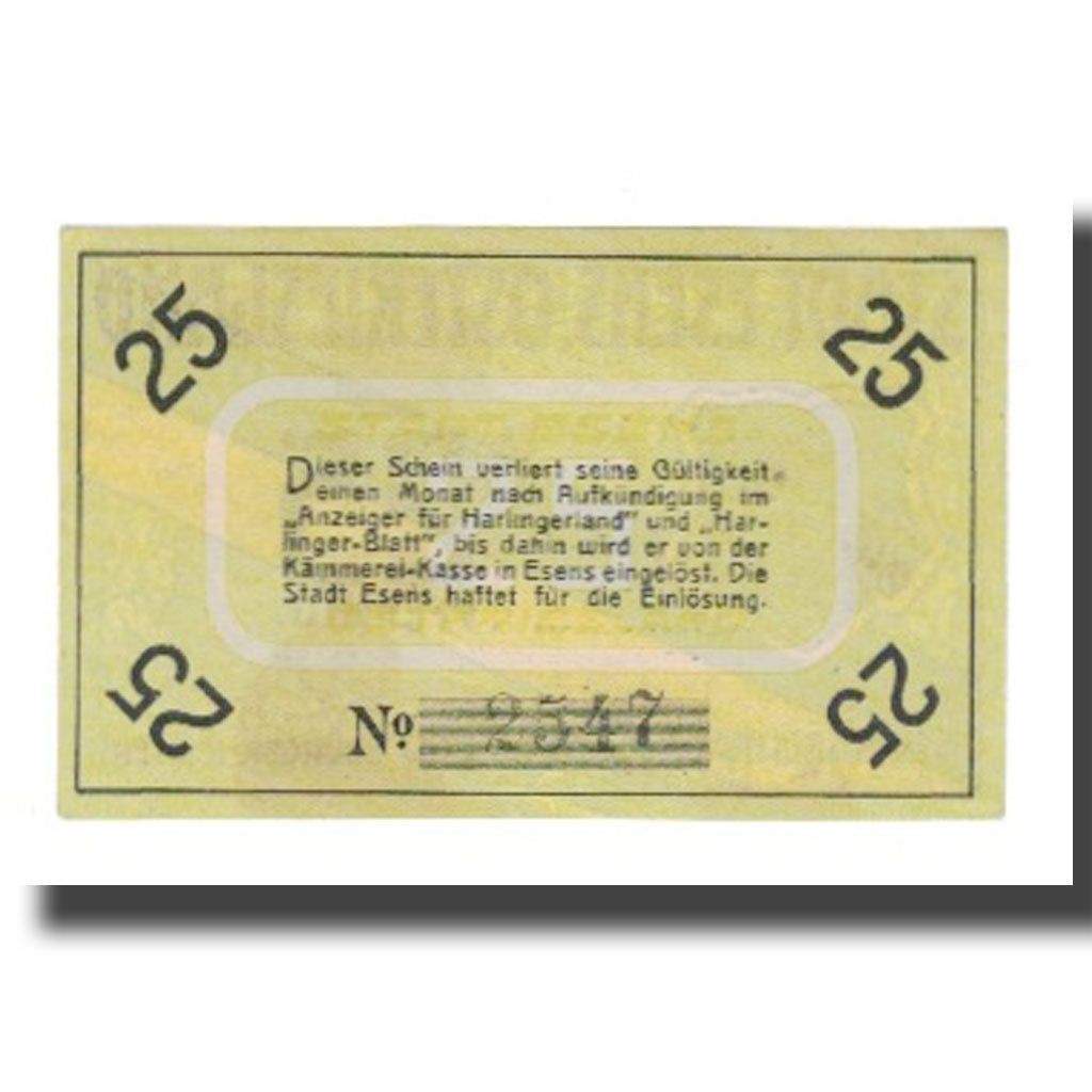 Banconote, Germania, Esens Stadt, 25 Pfennig, Texte 2, SPL-, Mehl:E29.3