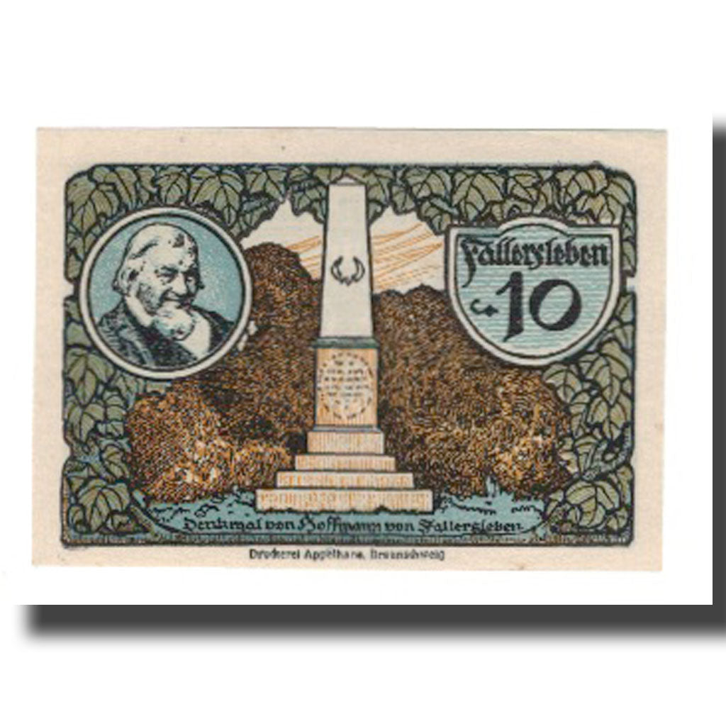 Geldschein, Deutschland, Fallersleben Stadt, 10 Pfennig, portrait 1, 1921