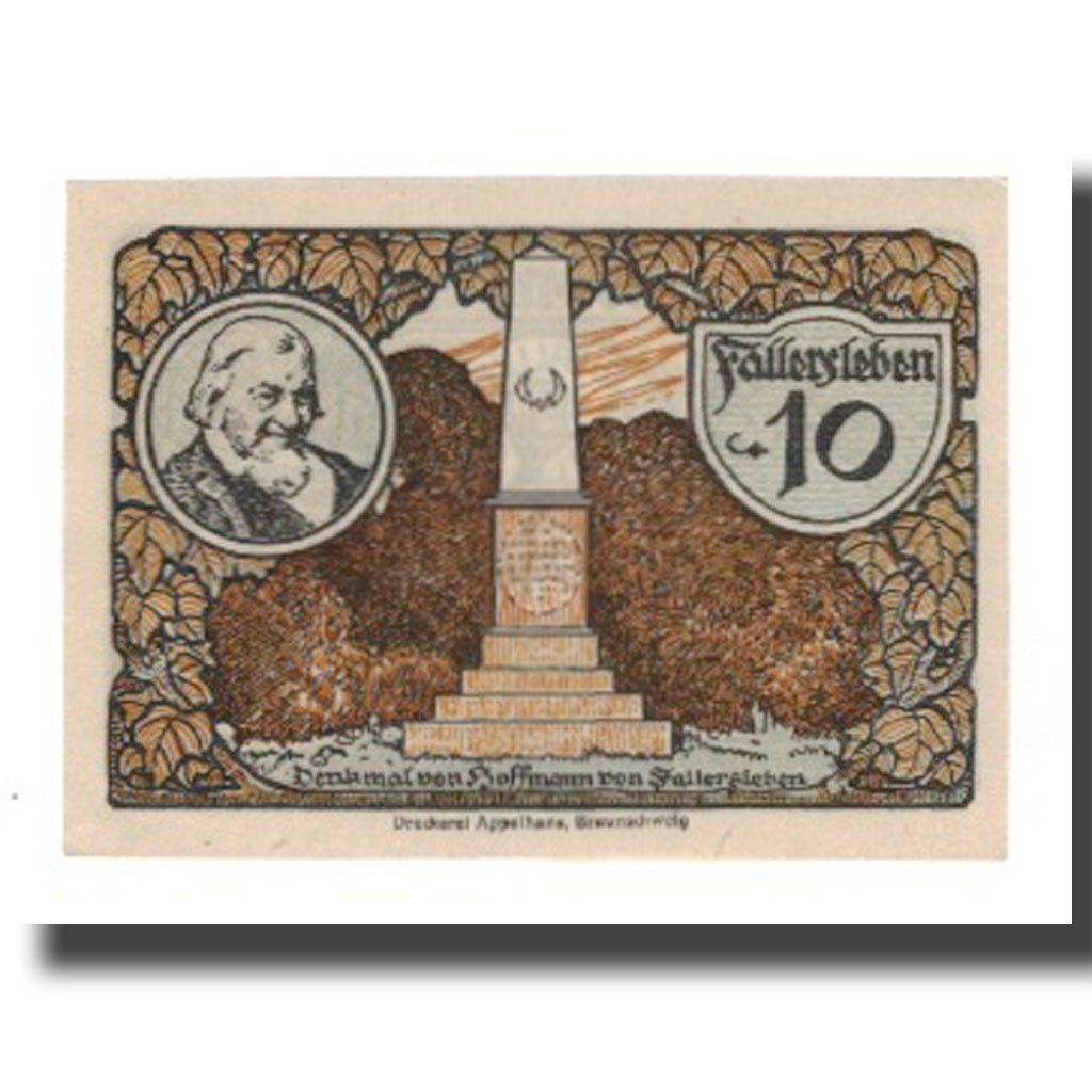 Geldschein, Deutschland, Fallersleben Stadt, 10 Pfennig, portrait 2, 1921