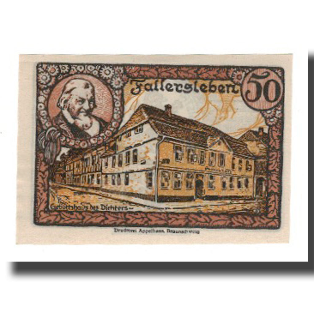 Banconote, Germania, Fallersleben Stadt, 50 Pfennig, portrait 7, 1921