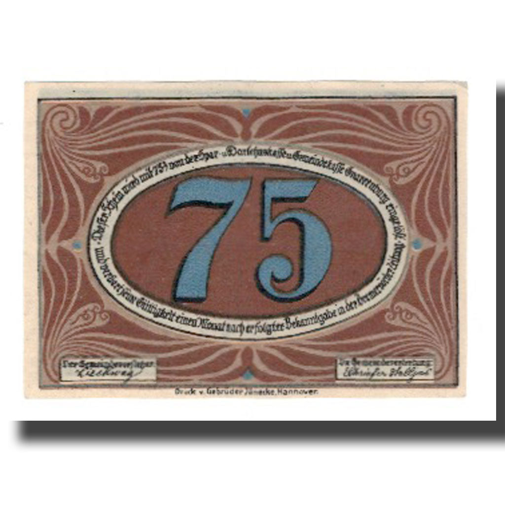 Nota, Alemanha, Gnarrenburg Gemeinde, 75 Pfennig, personnage 1, undated (1921)