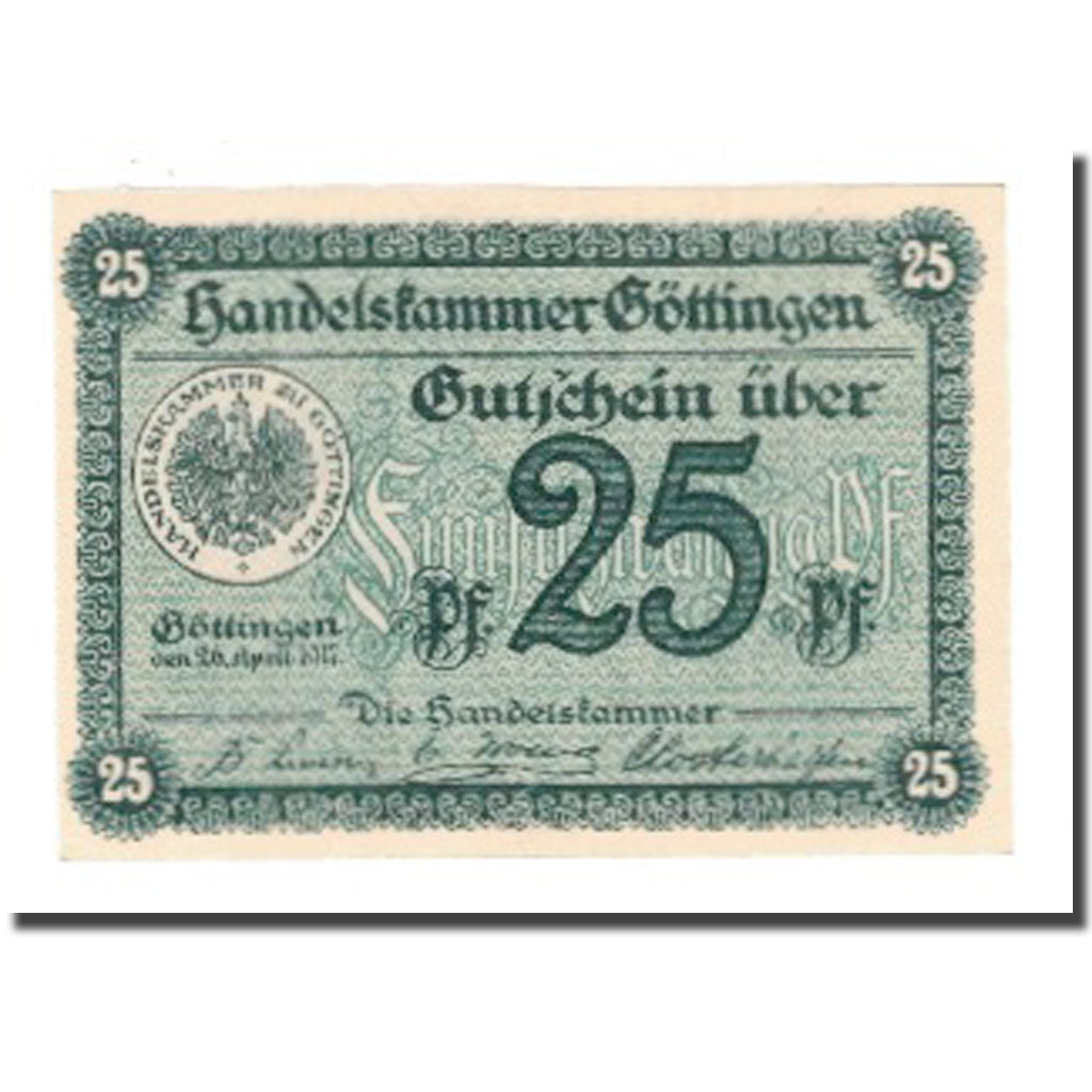 Banconote, Germania, Göttingen Handelskammer, 25 Pfennig, texte 1, 1917