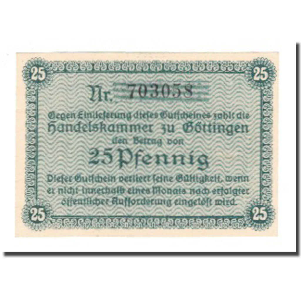 Banconote, Germania, Göttingen Handelskammer, 25 Pfennig, texte 1, 1917