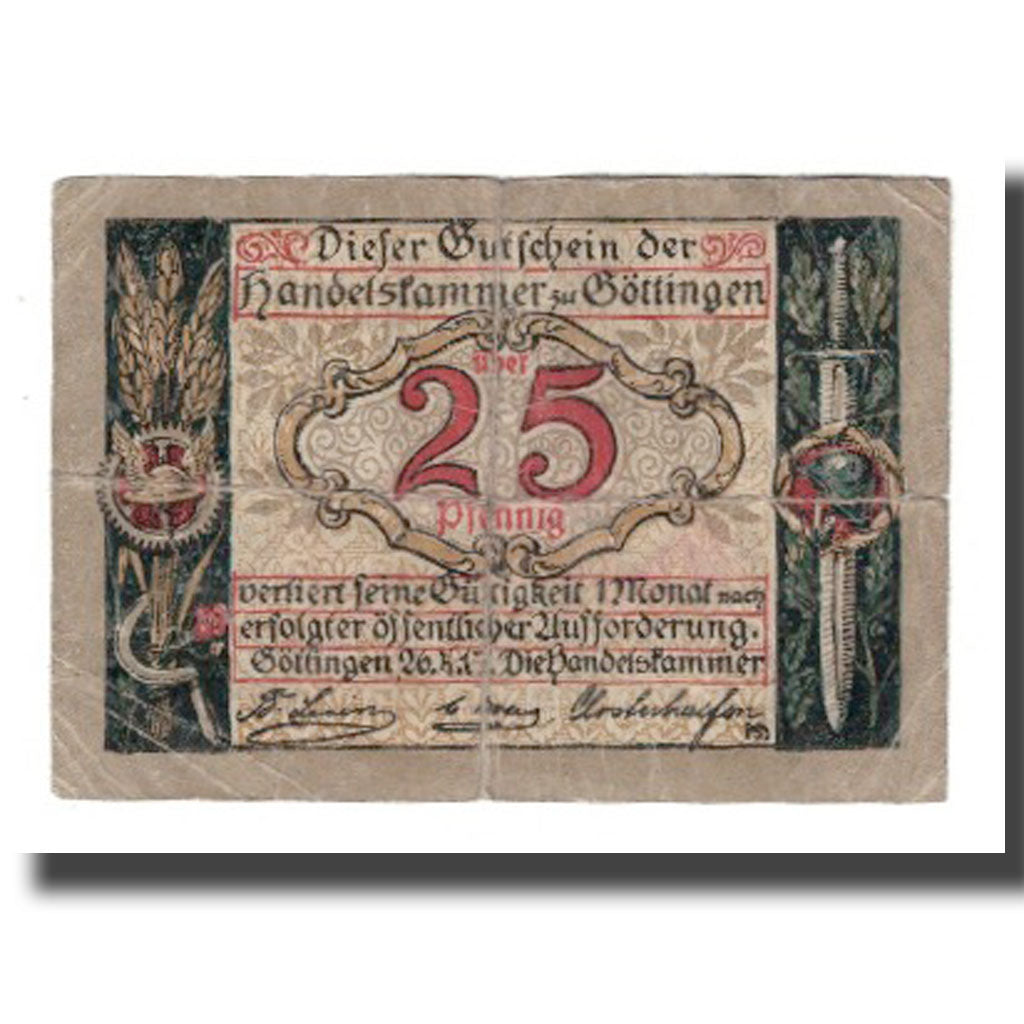Nota, Alemanha, Göttingen Handelskammer, 25 Pfennig, personnage, Undated