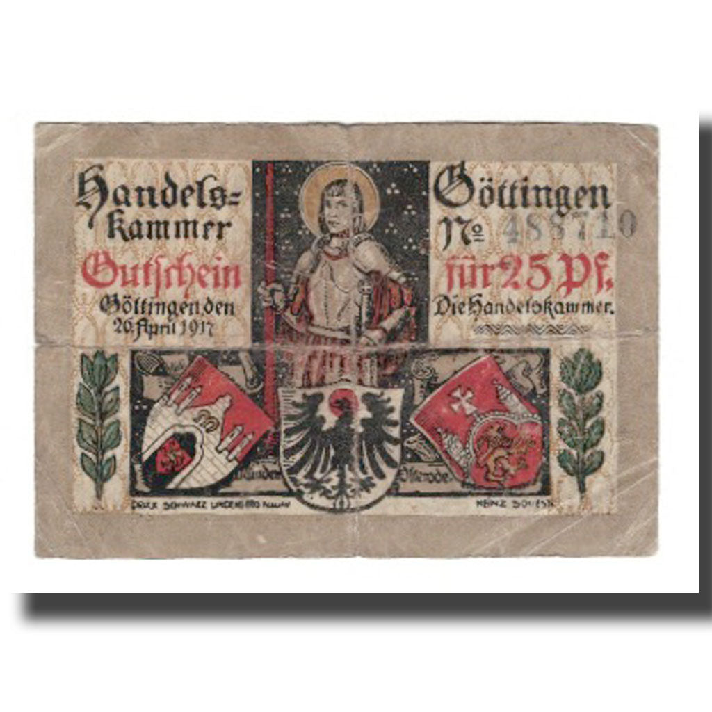 Nota, Alemanha, Göttingen Handelskammer, 25 Pfennig, personnage, Undated